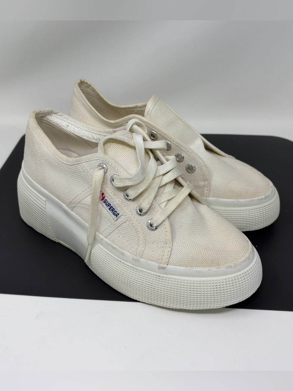 Superga 2287 Bubble White Platform Canvas Sneakers Women’s Size 6 EU 36